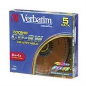 CDRw Verbatim 24X 700Mb80Min Colour Slim Case Pk5